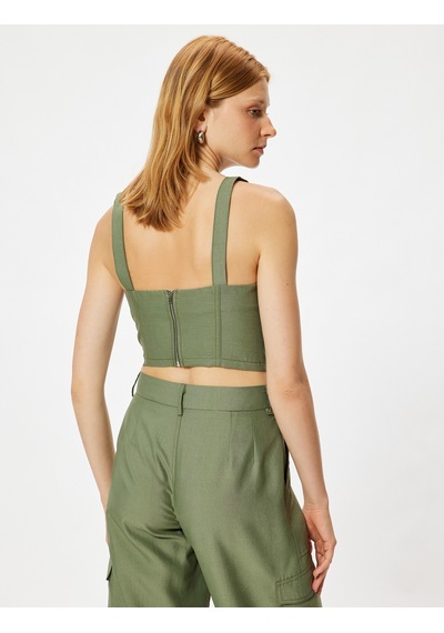 Koton Askılı Crop Büstiyer Modal Kumaş Arkası Fermuar Detaylı Haki 4sak30131ew Haki