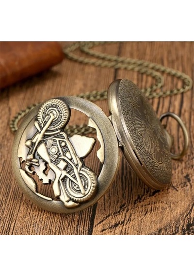 Kişiye Özel Retro Motosiklet Görünümlü Quartz Köstekli Saat