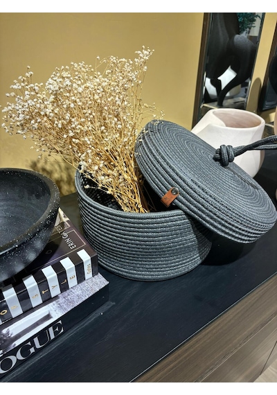Mavaux Walnut Kapaklı Jüt Sepet Antrasit