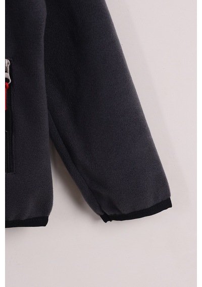 Monox Çocuk Lastik Manşetli Fermuarlı 3 Cepli Unisex Polar Ceket Füme