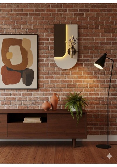 Lavanta Ahşap Pilli Ledli İskandinav Tarzı Salon Duvar Rafı Modern Çiçeklik 40 X 75 Cm Paris Grisi - Ahşap Ceviz