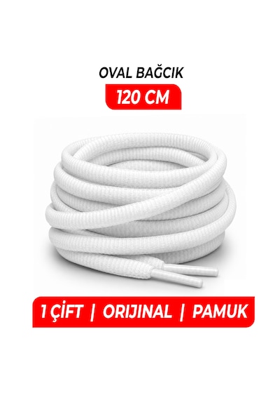 120 cm - Oval Spor Ayakkabı Bağcığı, Sneaker, Koşu, Yürüyüş Ve Günlük Ayakkabılar İçin Dayanıklı Pamuk Bağı , Premium Bağcık - 1 Çift - Beyaz