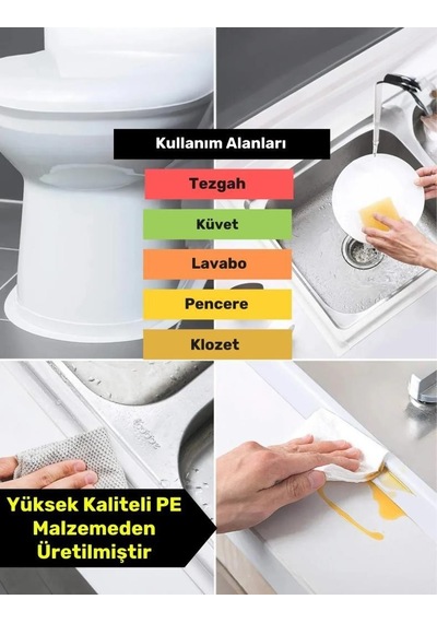 1 Adet Beyaz İzolasyon Bant Dayanıklı Deluxe Su Geçirmez Sızdırmaz Lavabo Pvc Yağ Kenar Küf Önleyici