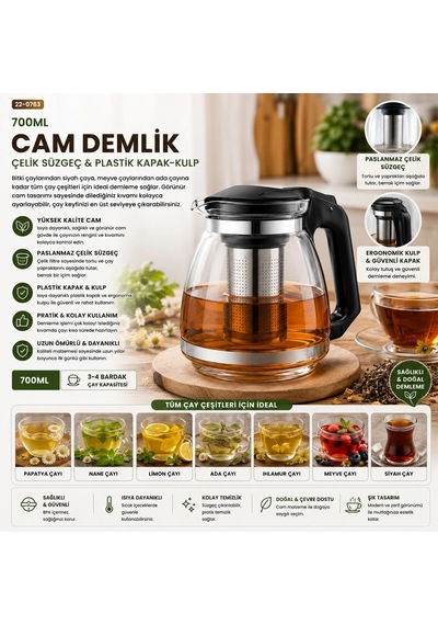 Cam Demlik 700ml Bx40 Renkli