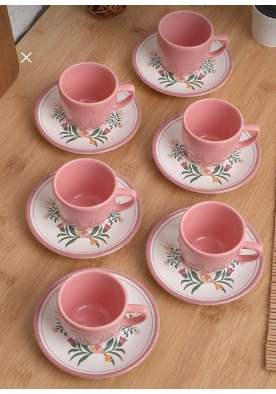 6 Kişilik Türk Kahvesi Fincanı Takımı,12 Parça,90 Ml Seramik Set,mikrodalga/bulaşık Makinesine Uygun Pembe