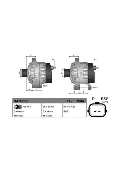Alternatör - Dacia Lodgy, Sandero, Duster - Denso-dan3009 29981840