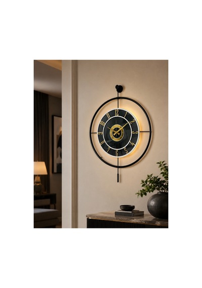 Pey Aksesuar Metal Camlı Duvar Saati 60x80 Cm Büyük Boy Işıklı Gerçek Cam Siyah-füme-beyaz-gold M61-siyah-füme-beyaz-gold