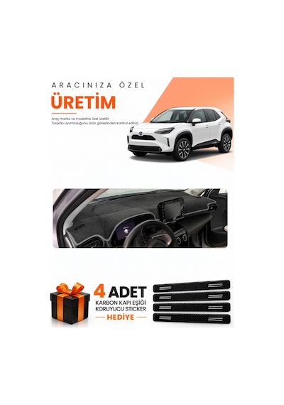 Toyota Yaris Cross 2022-2025 Uyumlu Torpido Koruma Örtüsü Oto Kılıfı - Siyah Gri
