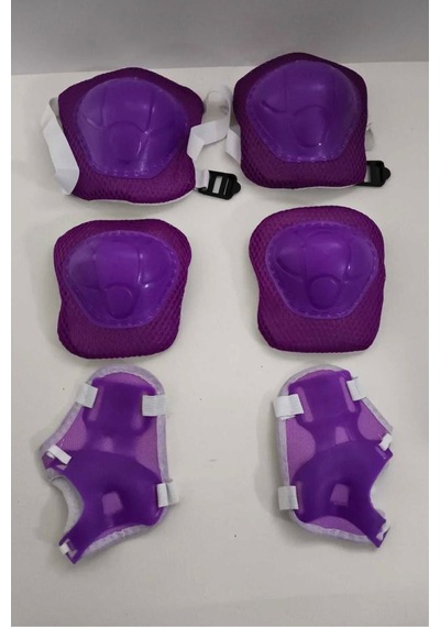 Çocuk Koruyucu Set Dizlik Dirseklik Bileklik 6 Parça Paten Scooter Bisiklet Kaykay Koruyucu Mor Renk Mor