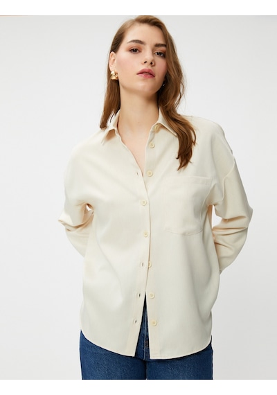 Koton Oversize Gömlek Cep Detaylı Uzun Kollu Bej 4wak60003pw 4WAK60003PW050 Ekru