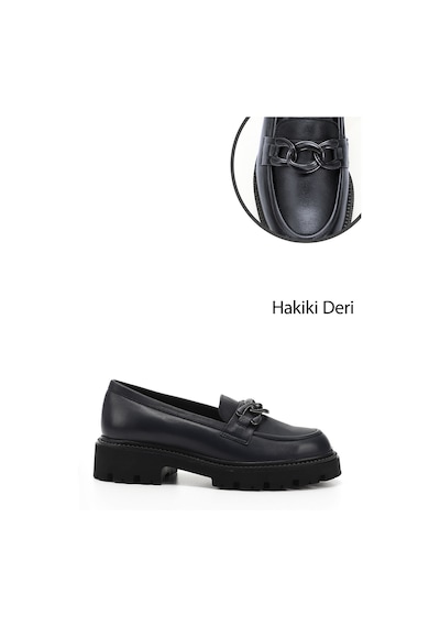 Gönderi(R) Gönderi R Lacivert Antik Kalın Topuklu Tokalı Hakiki Deri Loafer Ayakkabı Lacivert
