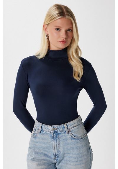 Ritnice Kadın Feel Lux Touch Dik Yaka Lacivert Uzun Kol Soft Bluz Lacivert