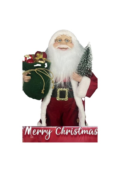 Yılbaşı Süsü Noel Baba Biblo Figür Büyük Boy 45cm -elinde Çam Ağacı Ve Hediye Çuvalı İle 45