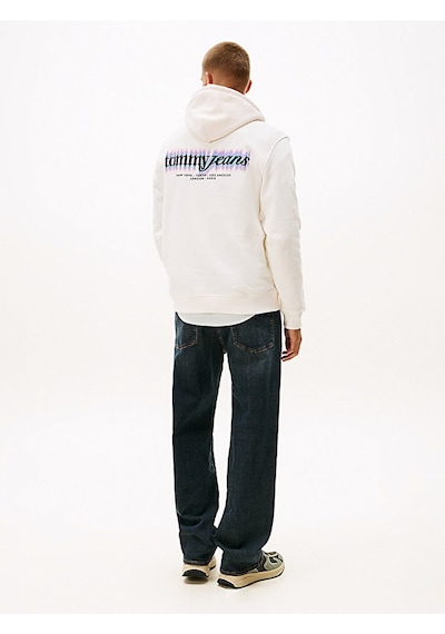 Tommy Hilfiger Tjm Reg Blur Scrpt Bck Hood Ext Erkek Beyaz Kazak - Dm0dm22112
