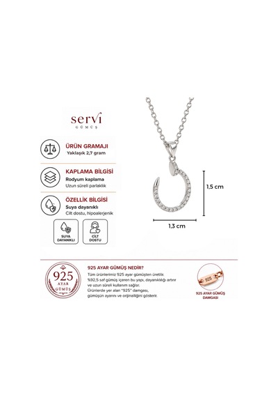 Servi 925 Ayar Gümüş Eclipse Zirkon Taşlı Açık Halka Kolye-528
