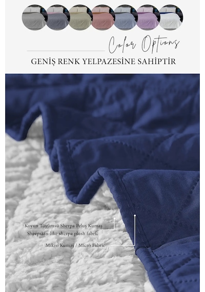 Premium Peluş Tek Kişilik Çok Amaçlı Yatak Örtüsü 160x220 Çift Taraflı Battaniye Pike Beyaz Lacivert