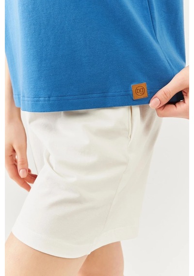 Kadın Rahat %100 Pamuklu Penye Bisiklet Yaka Kısa Kol Basic T-shirt Mavi