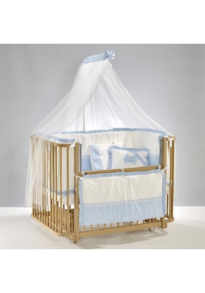 Meltem Kids Bambino Sallanır Ahşap Anne Yanı Beşik 70x110 cm (naturel-mavi) Mavi