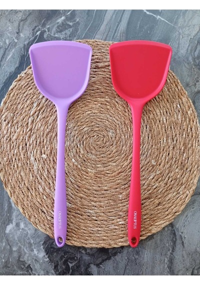 2 Adet Sert Uçlu Ekstra Geniş Ağızlı Silikon Spatula Mor&Kırmızı
