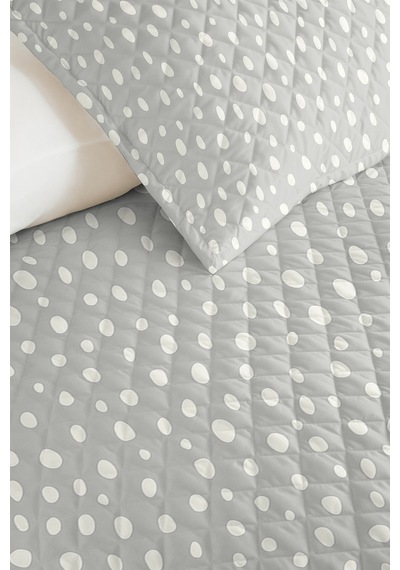 Gri Geometrik Genç Odası Tek Kişilik Pike Takımı - Beyaz Minimal 160x220 Cm Kapitone Yatak Örtüsü Mumlu Sazlık Ufku