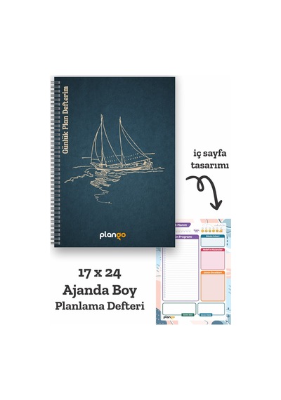 Gemi Spiralli Günlük Planlama Defteri - 100 Sayfa - 17x24 Planlayıcı Defter Beyaz - Mor