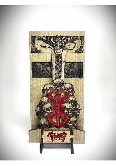 Dükkan Design Lazer Kazıma El Boyama Berserk Ahşap Biblo 5 Parçadan Oluşan 1 Adet Ahşap Biblo