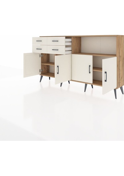 Arges Konsol 4 Raflı 4 Çekmeceli 4 Kapaklı 176x30x99 Çam-aytaşı Aytası - Atlas Çam