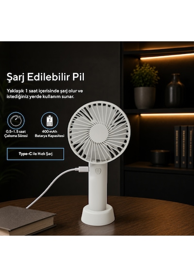 Kumtel Şarj Edilebilir Mini El Vantilatörü Type-c Şarjlı 3 Kademeli 400 Mah Hff-01c