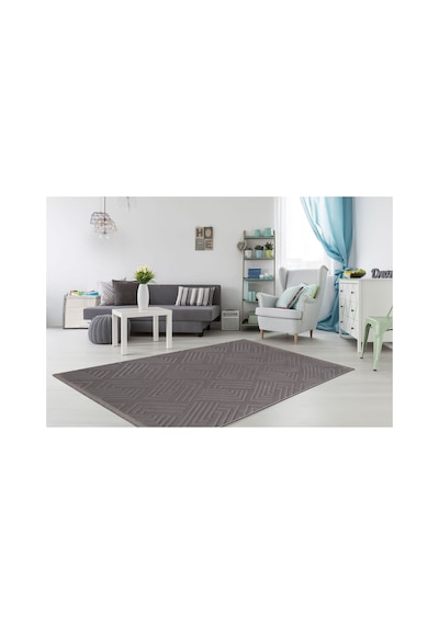 Plato Halı Opqo Ekselans Premium Oturma Odası, Salon, Antre Yıkanabilir Polyester Kaymaz Taban Koyu Gri Halı