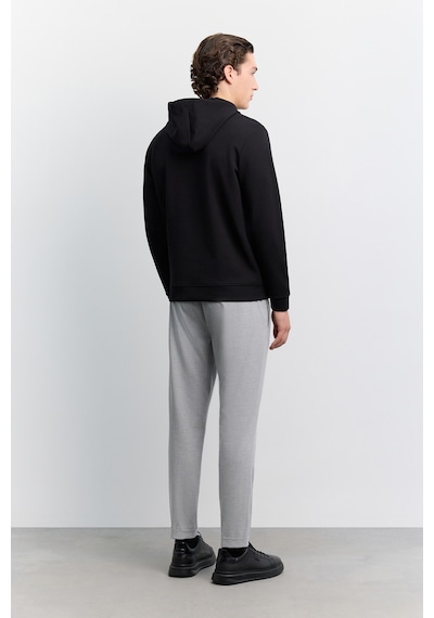 Avva Erkek Siyah Kapüşonlu Kolay Ütülenebilir İnterlok Regular Fit Sweatshirt B001034