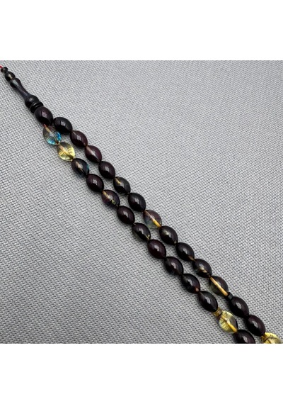 Şeffaf Hareli Usta İşçilikli 8x11mm Sıkma Kehribar Tespih Çok Renkli