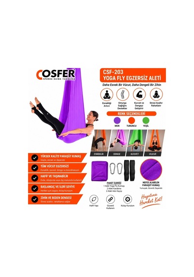 Özel Seri Bireysel Destek Antrenman Cosfer Csf203 Turuncu-yeşil-mor Yoga Fly Egzersiz Aleti Çok Renkli