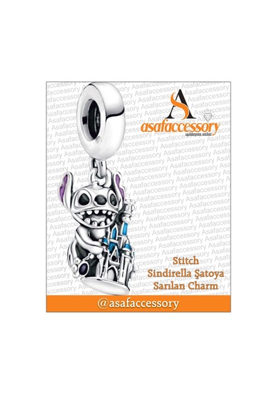 Stitch Sindirella Şatoya Sarılıyor Charm Asafaccessory Gümüş