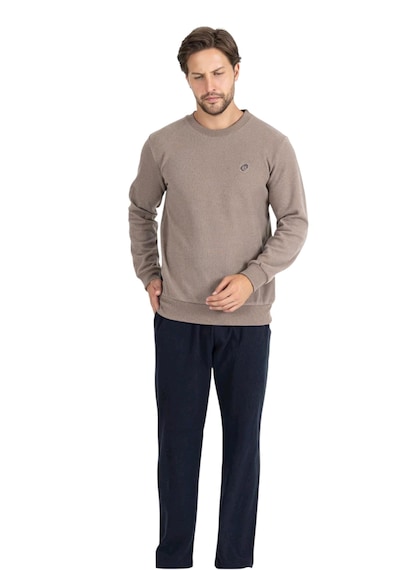 Erse %100 Pamuk Selanik Örme Sıfır Yaka Uzun Kol Erkek Pijama Takımı Kışlık Bej