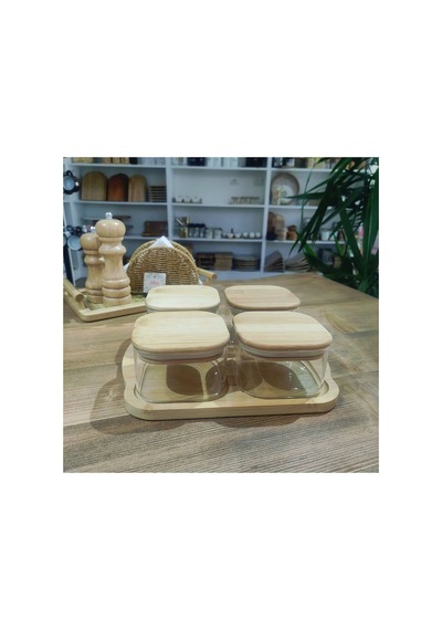 4'lü Bambu Kapaklı Kahvaltı Seti Çerezlik Set Gerçek Bambu Beyaz - 597326206 Beyaz - 597326206 Beyaz