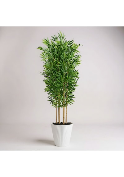Yapay Bambu Ağaç 200 Cm 6 Dallı Yogun Yaprak Luna Beyaz Saksı Yeşil