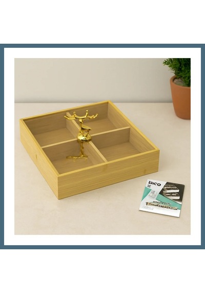 Agc Uygun Sepet 4 Bölmeli Bambu Servis Sunumluk 22x22x5 Cm Agc Çok Renkli