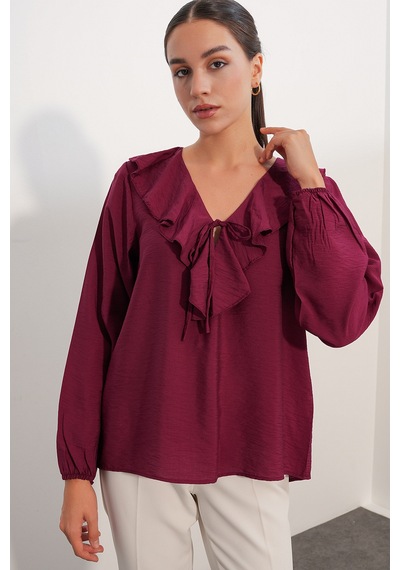 Bigdart Kadın Yaka Detaylı Bluz 40034 - Bordo