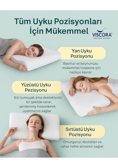 Vıscora Boyun Karşıtı Visco Köpük Yastık Ergonomik Kafa Ve Omurga Desteği Beyaz