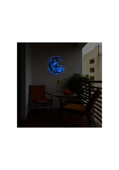 Led Işıklı Ayda Salıncaktaki Kız Dekoratif Tablo Balkon Duvar Dekorlu Gece Lambası Mavi - 737270709 Mavi