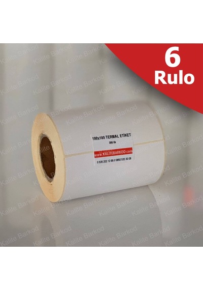 Termal Etiket 100x100 MM Barkod Etiketi 6 Rulo 1800 Adet