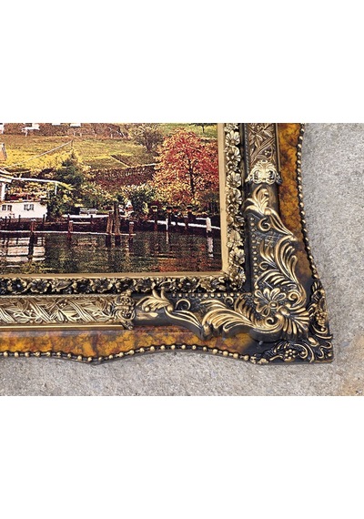 Kıyı Evleri Ve Tekne Limanı Adlı İran Tebriz Halı Tablo 123x73cm - Duvar Halı Kilim Tablo