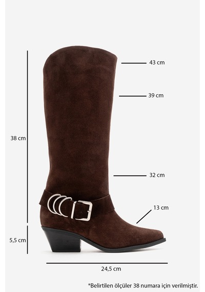 Luvishoes Helıos Kahverengi Süet Hakiki Deri Tokalı Kadın Western Çizme Kahverengi