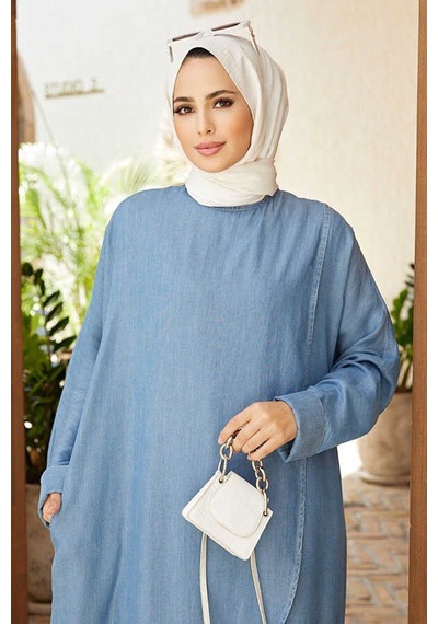 6394-Tensel Standart Salaş Tunik Mavi