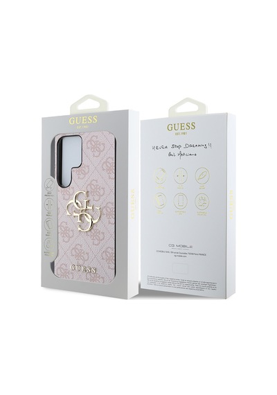 Galaxy Uyumlu S25 Ultra Kılıf Guess Lisanslı Pu Deri 4g Desenli Metal Büyük 4g Ve Yazı Logolu Kapak Pembe