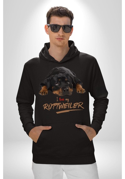 Rottweiler Sevgisi Kadın Erkek Siyah Kapüşonlu Sweatshirt Hoodie Siyah