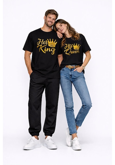 King Queen Sevgili Kombini Oversize Çift Tişört Unisex Partner Ko Siyah