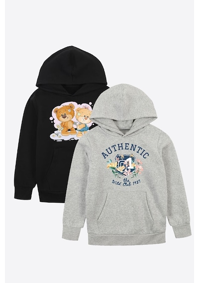 Fyk Kids Unisex Kapüşonlu Kanguru Cepli 2 İplik Sweatshirt Siyah - Gri