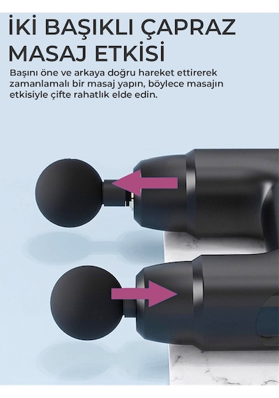 Çift Başlıklı Darbeli Titreşimli Sporcu Şarjlı Masaj Tabancası Spor Aleti Siyah