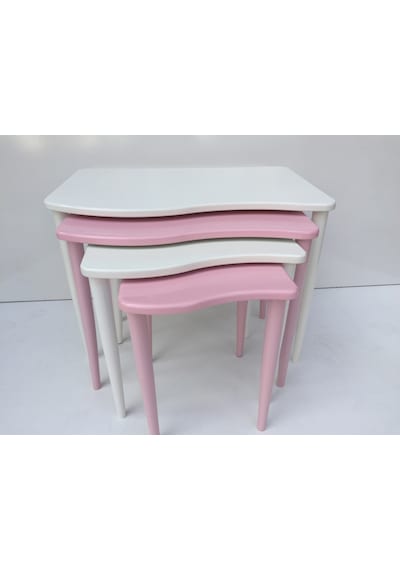 Zigon S Model Kayın Torna RETRO Ayak Parlak pembe-beyaz renk MDF Tabla El Yapımı